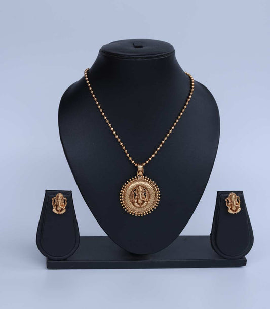 Elegant Ganesha Pendant Chain with Matching Earrings- Z/001